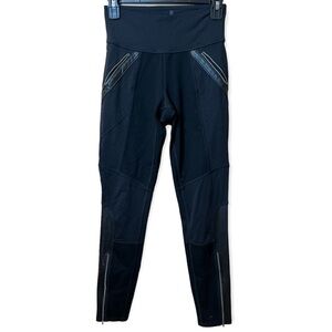 Athleta Ponte Luxe Legging Pants Black Moto Faux Leather Zip Ankle Womens XS